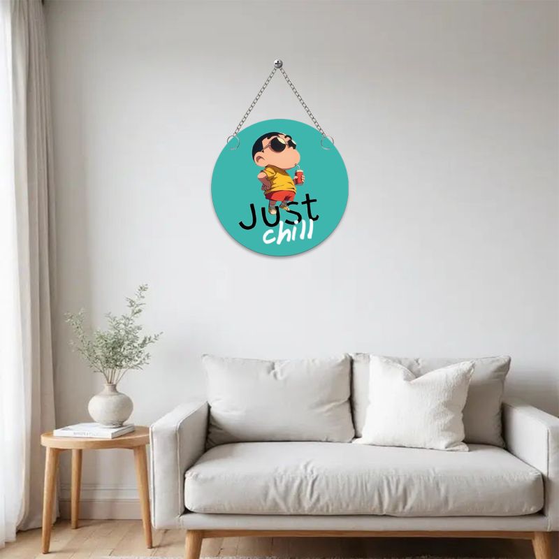 Just Chill Cartoon Round Wall Hanging Fun Kids' Room Decor  Shin-chan Theme Anime Character Wall Art  Birthday Gift for Boys, Girls & Anime Lovers